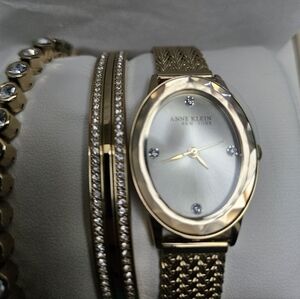 Anne Klein Gold and White Women's Watch Set